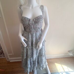 ASTR The Label Floral Tiered Ruffle Midi Dress Bustier Corset Cottagecore S